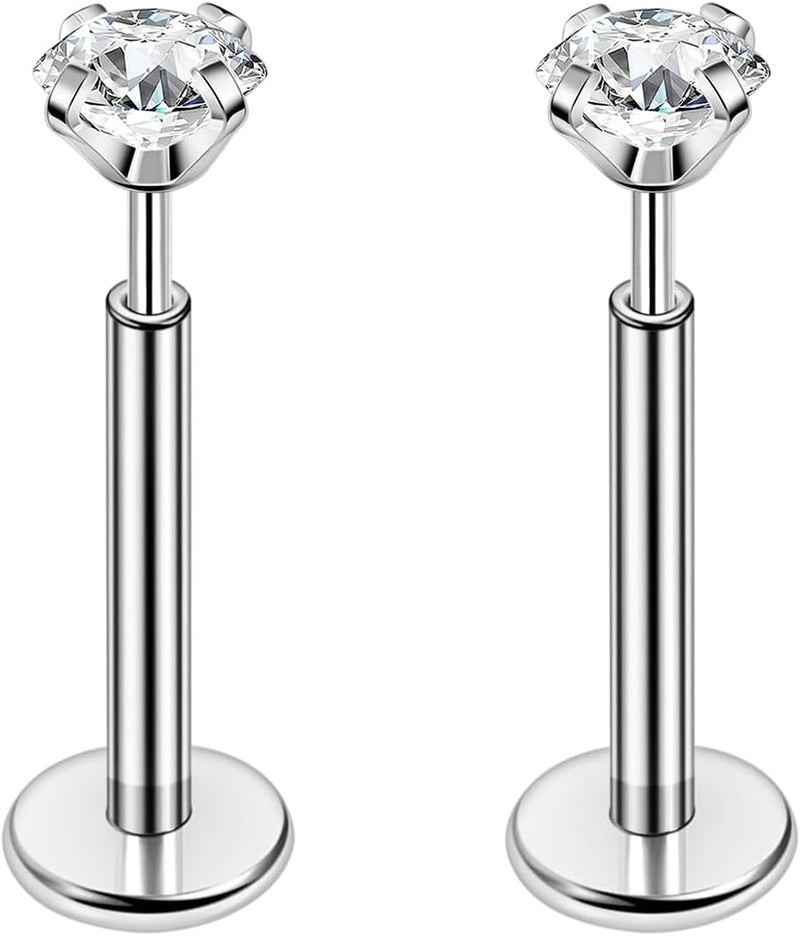 PunkTracker 16g/18g/20g Titanium Steel Threadless Flat Back Cartilage Earrings for Helix/Tragus/Conch/Daith/Earlobe - Nose Studs Lip Rings Labret Monroe Piercing Jewelry for Women Men 2PCS - Image 1